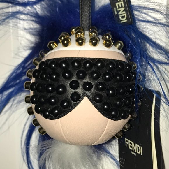 FENDI Karlito - Made in Italy - Karl Lagerfeld Studded Key Holder Bag Charm New! - Picture 1 of 16